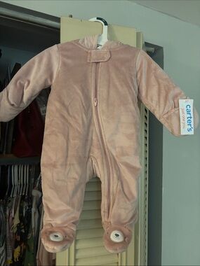 Carter's Blush Pink Plush Hooded Footed One-Piece